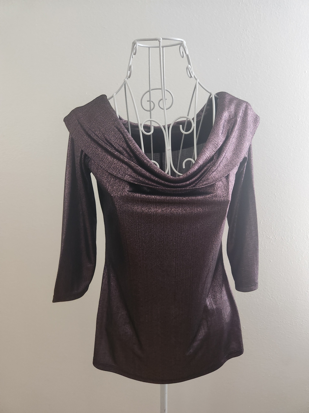 City Streets Shimmery Metallic Plum Cowl Neck Top Size S
